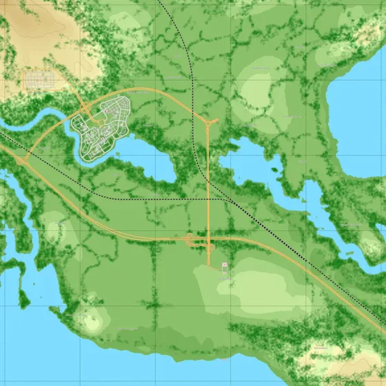 The first neighbourhood starts to fill with buildings and a small cluster appears to the south.