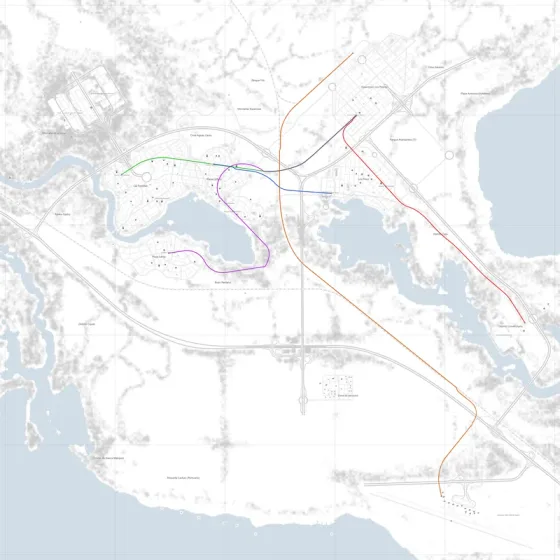 Train lines link the neighbourhoods and stretch south and east.