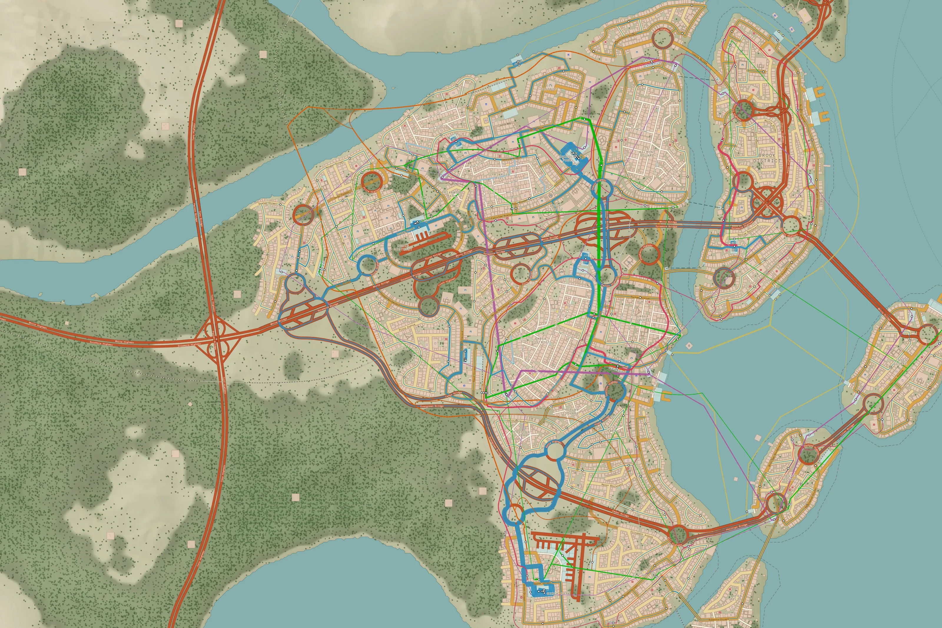 Spring Valley in the Day theme: the whole city and its water on warm paper