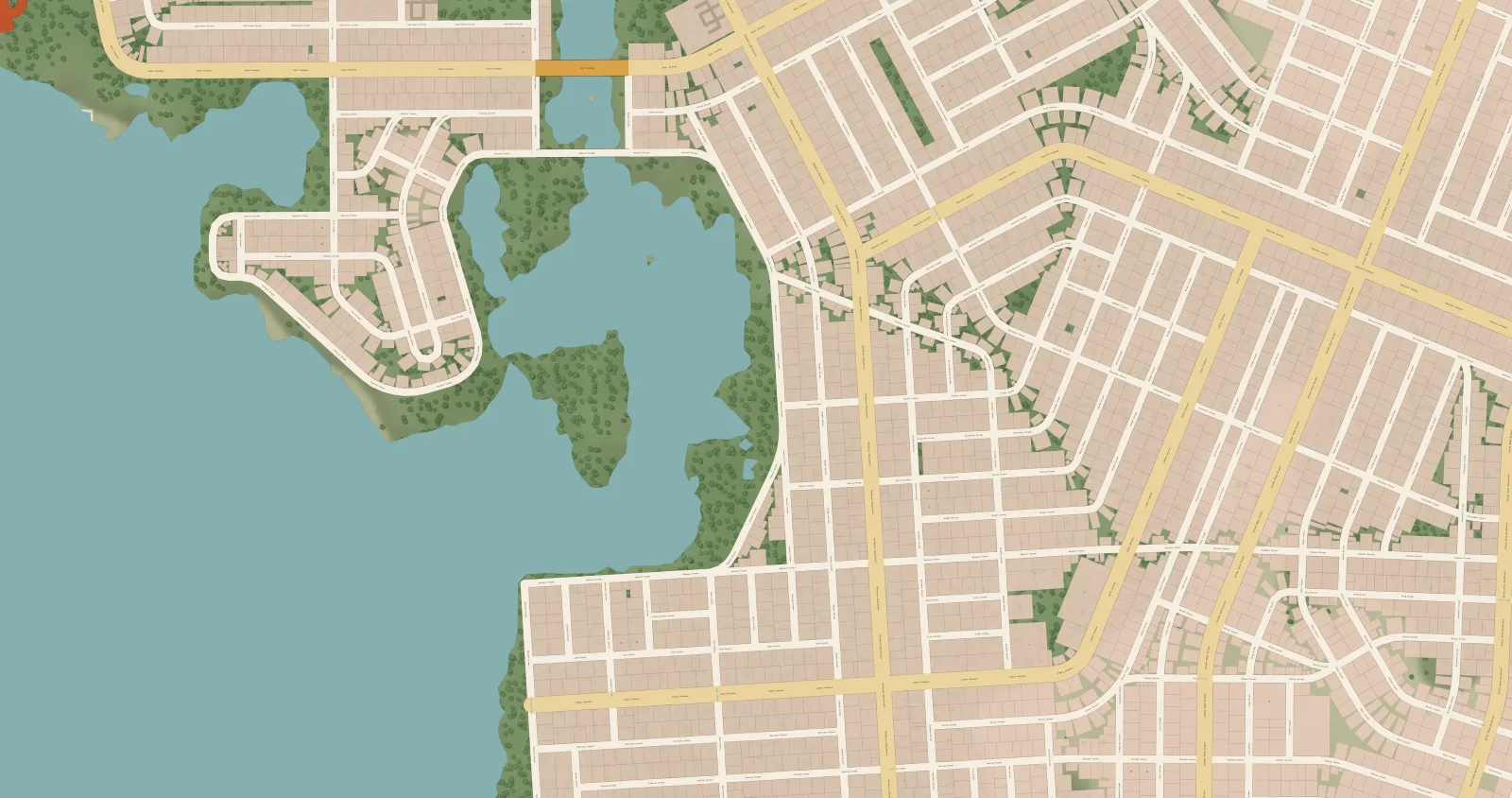 Westdale in the Day theme: a grid of streets meeting the coast